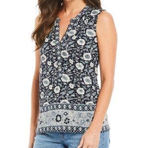 Lucky Brand Floral Border Print Top Size XL
